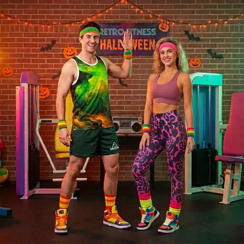 Neon Halloween activewear outfit with capri leggings
