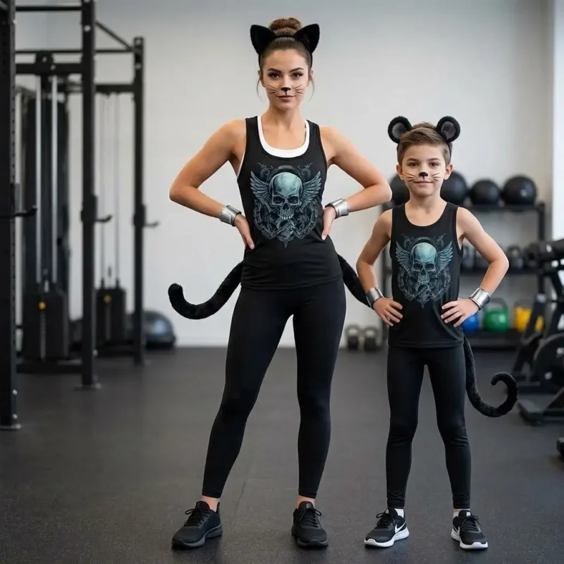 Black cat Halloween costume using women's activewear leggings