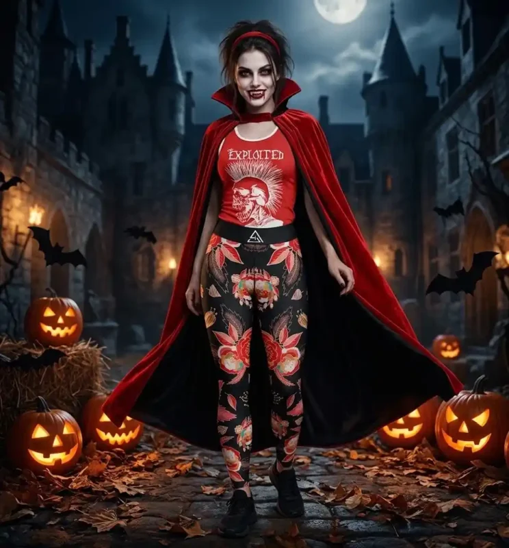 Vampire Halloween outfit with black leggings and tank top