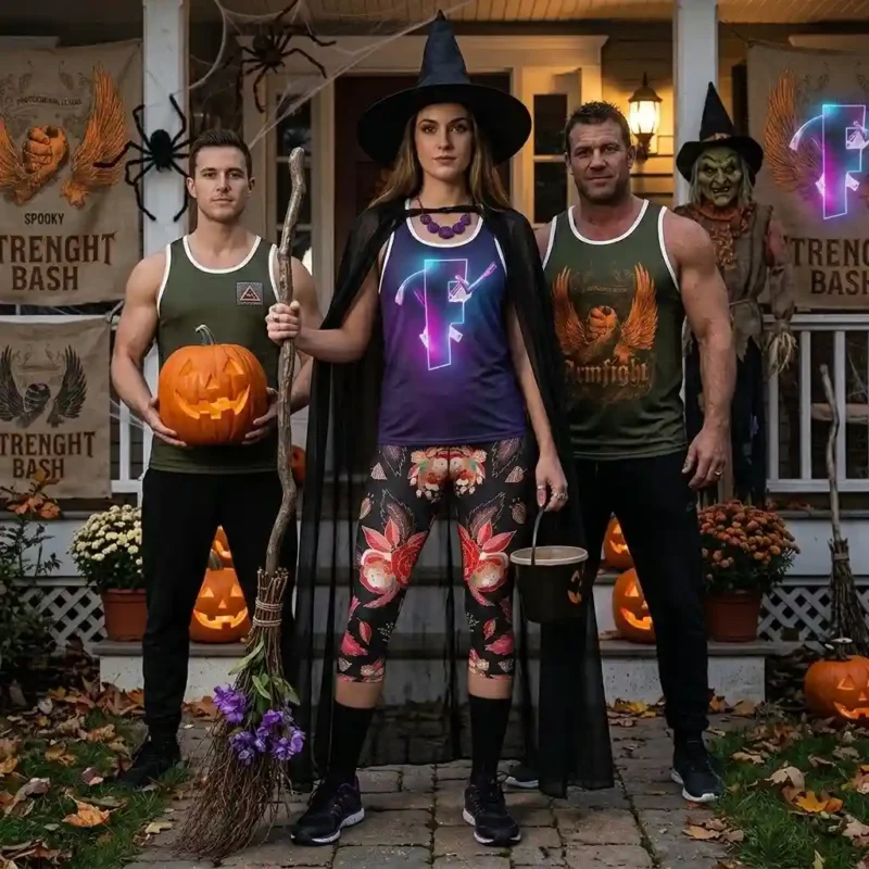 Witch Halloween costume with women's fitness capris