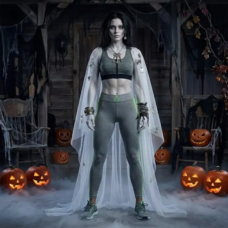 Vampire Halloween outfit with black leggings and tank top